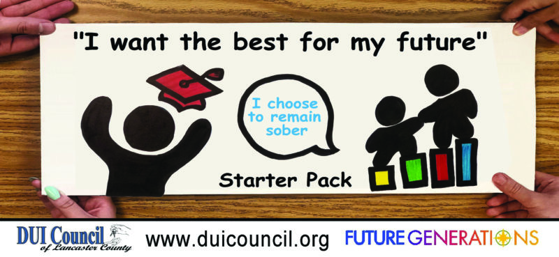 A figure with a mortarboard and two other figures outline the words, "I want the best for my future. I choose to remain sober."