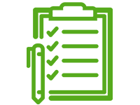 Icon of a clipboard with pen and checklist