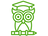 Icon of an owl grasping a pencil in its talons and wearing a mortarboard
